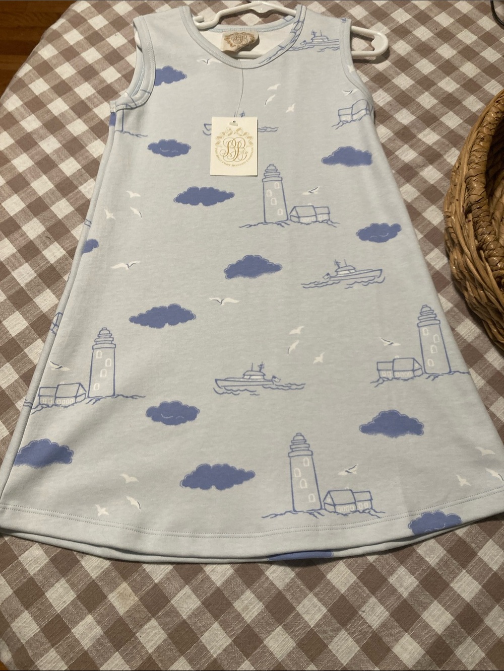 The Beaufort Bonnet Company Blue and White Lighthouse Print Dress